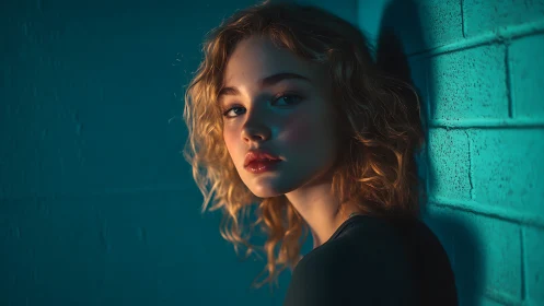 Sideways neon quiet wraps a pensive gaze in teal hush