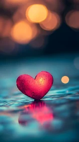 Luminous Heart Resting on Water Surface at Twilight