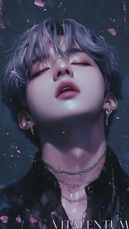 Androgynous portrait in wet-look neo-noir digital painting