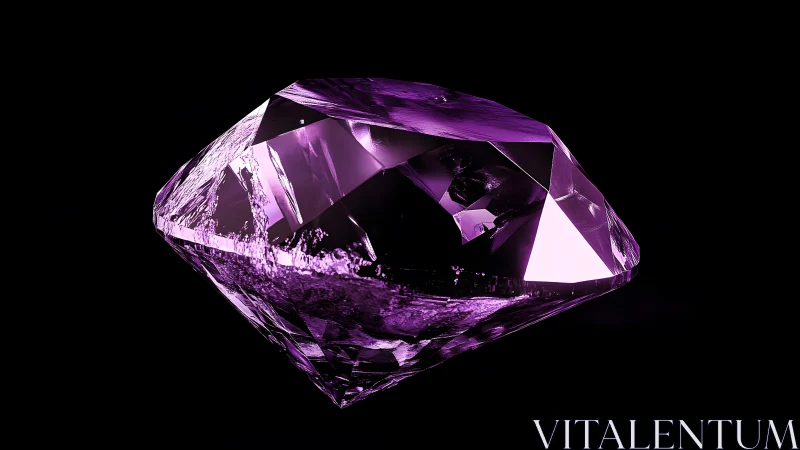 Brilliant Purple Diamond on Black Background, Modern Digital Style.