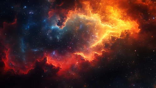 Emission nebula with ionized gas clouds and dense starfield