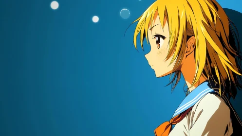 Quiet blonde dreamer listens to the gentle blue afternoon