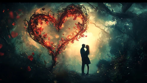 Love's Glow: Two Hearts Beneath the Burning Tree.
