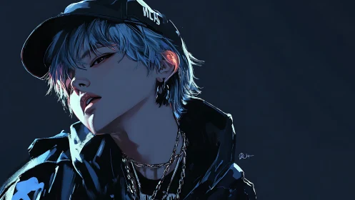 Side-lit portrait of streetwear youth in high-contrast digital shading