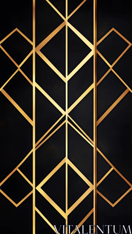 Geometric Art Deco lattice in metallic gold on noir ground.