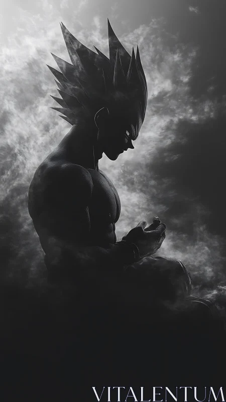 Brooding spiky‑haired warrior silhouetted in swirling smoke.