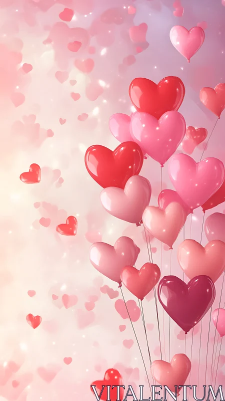 Heart Balloons Float Pink Gradient Sky With Sparkles