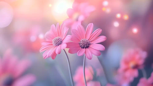 Pink Gerbera Daisies in Soft Focus Bloom.