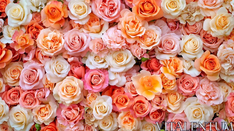 Abundant Rose Floral Display in Warm Gradient Tones.