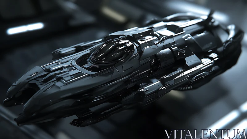 Stealth spacecraft showcases sleek black aerodynamic hull.