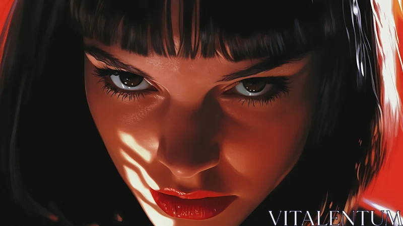 Woman’s intense close-up portrait uses dramatic red lighting