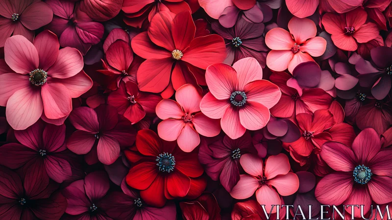 Vibrant Garden of Pink and Red Flowers Blooming Together