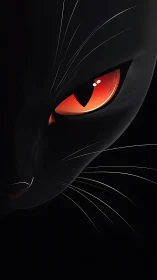 Digital painting of a black cat eye with high-contrast minimalism.