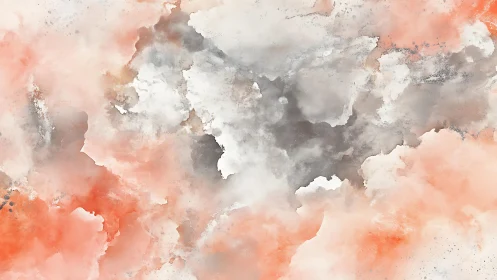 Abstract watercolor clouds in soft coral and gray tones.