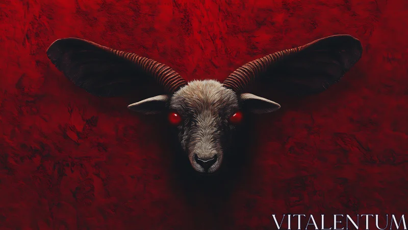 Crimson void ram with abyssal eyes and cathedral horns.