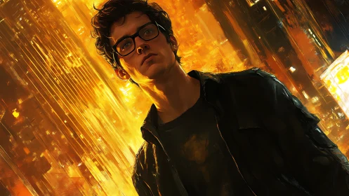 Backlit urban portrait with high contrast bokeh and warm glare