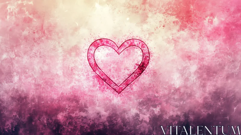 Pink Neon Heart Glowing Against Watercolor Cloud Backdrop