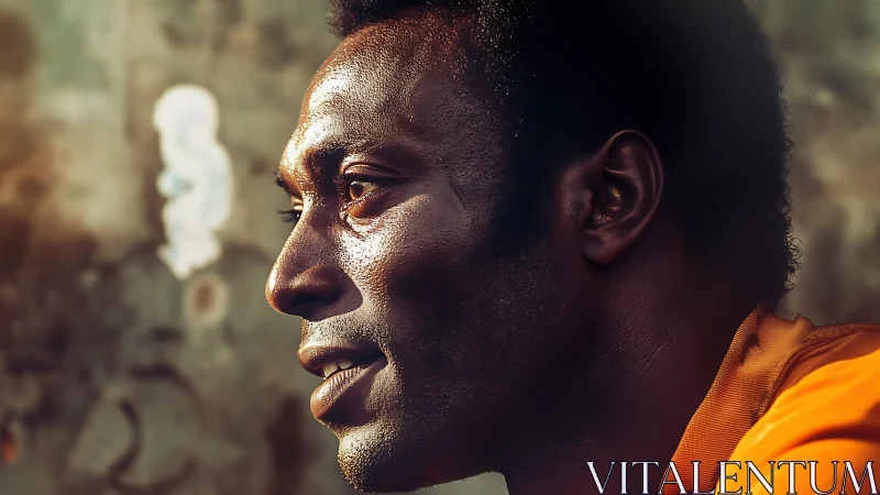 Sunlit profile of a focused man in warm golden haze.