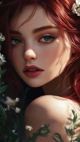 Soft sunlight kisses a freckled redhead framed by wildflowers