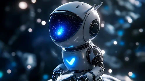 Small reflective robot observes starfield in visor display