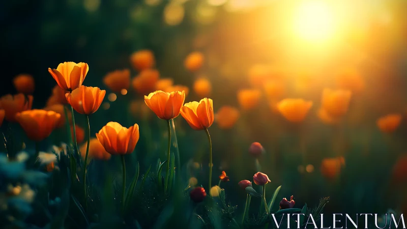 Golden Hour Tulips in Soft Focus Field