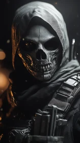 Midnight skull warrior wrapped in mysterious glowing armor.