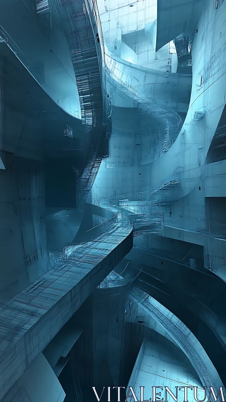 Geometric Architectural Interior with Cyan Light Composition.