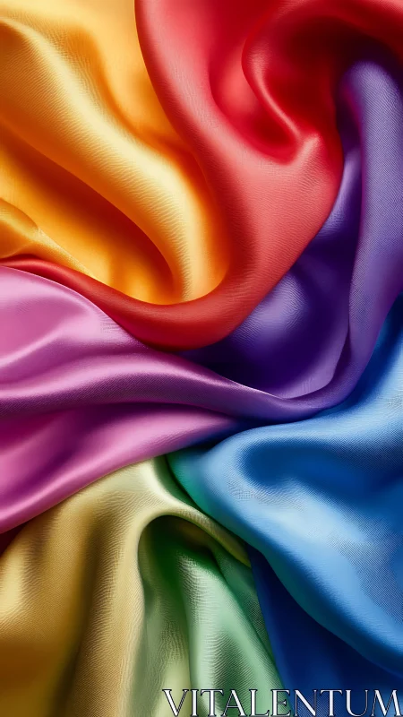 Multicolored satin fabric folds show smooth texture transitions