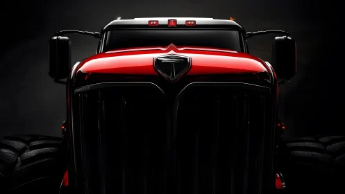 Powerful red semi truck in dramatic lighting, modern digital style.
