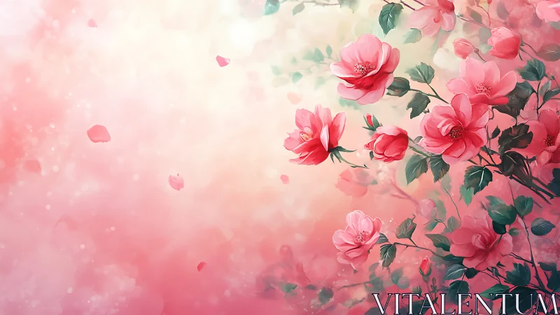 Blooming dreams cascade through rose-tinted wonder. Pink petals dance eternally.