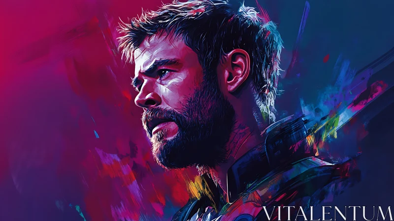 Profile portrait of male figure in neon abstract colors.