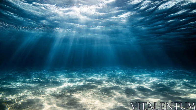 Subaquatic seafloor with volumetric god rays and rippled caustics.