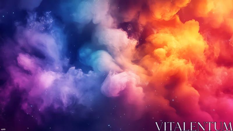 Gentle cosmic clouds swirling in rainbow twilight color.