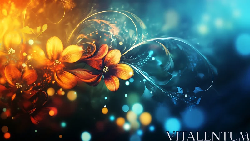 Digital Floral Composition with Warm and Cool Color Transition