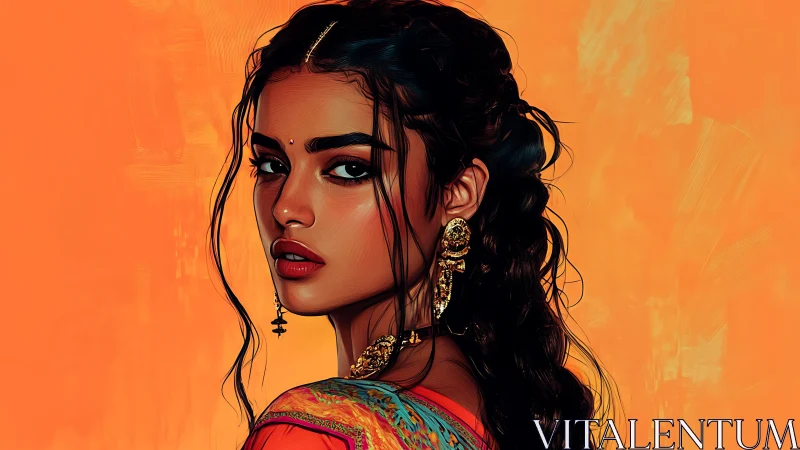 Sunlit gaze of a modern muse in bright saffron glow.
