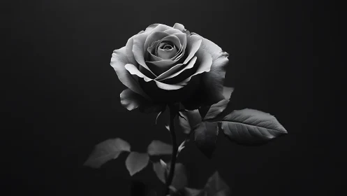 Monochromatic rose bloom against dark background with dramatic sidelighting.