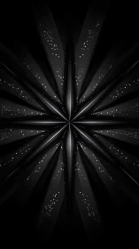 Radial black abstract starburst with scattered white specks.