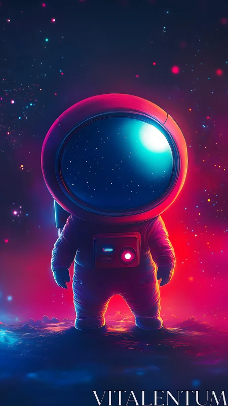 Dreamy neon astronaut gazing into a glowing cosmic night.