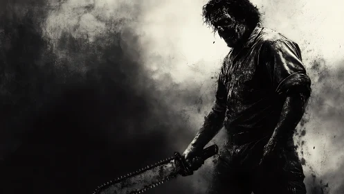 Chainsaw shadowwalker stalks through smoke-stained gloom.