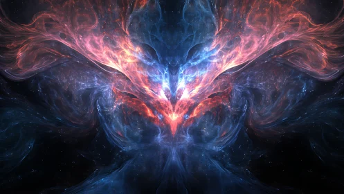 Celestial phoenix nebula unfolds in radiant cosmic fire.