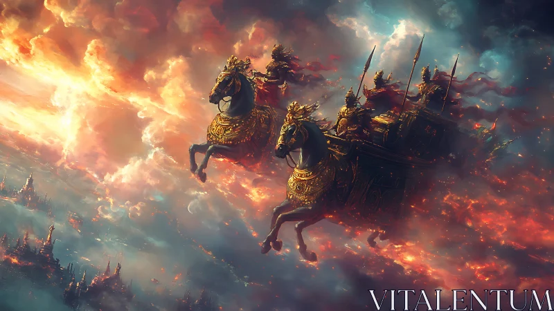 Skyfire war chariots storming through molten dawn clouds.