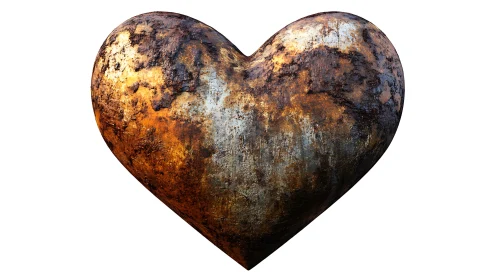 Weathered metal heart-shaped object with rust oxidation