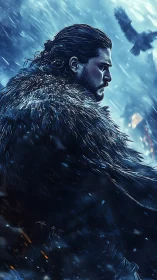 Stormbound winter warrior wrapped in raven-dark furs.