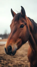 Photorealistic equine portrait in shallow-depth vertical framing.