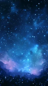 Nebula-lit night sky over abstract mountain silhouettes.