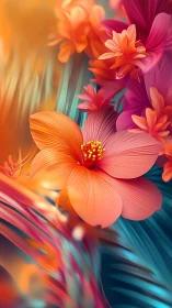 Radiant Blooms in Sunset Hues. Vibrant Digital Florals.