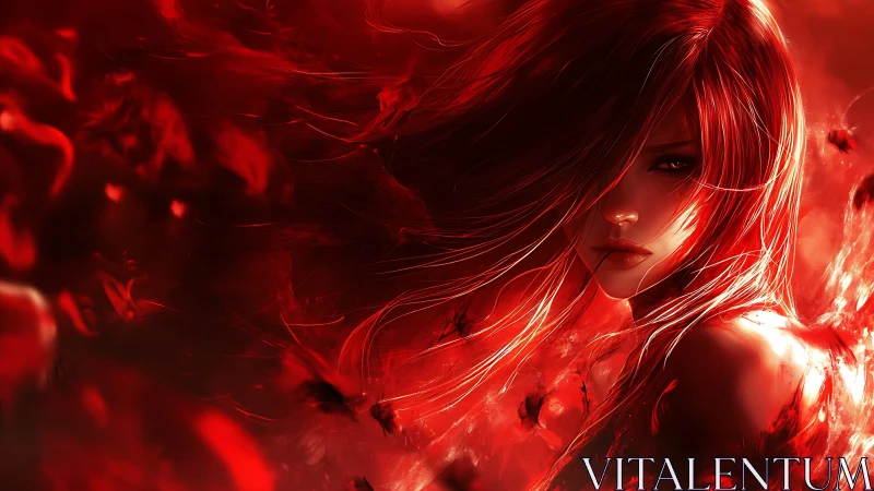Red haired woman in fiery abstract digital portrait.