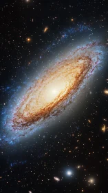 Spiral galaxy core with luminous dust lanes and starfield glow.