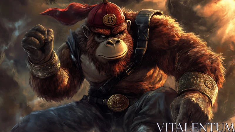 Powerful warrior ape steps forward with bold determination