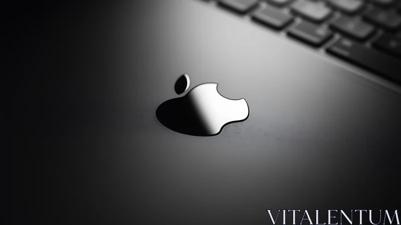 Macro close-up of glossy metallic logo on dark laptop surface